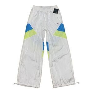 Champion Women’s S Nylon Warm Up Pants‎ White Active Blue Green Track